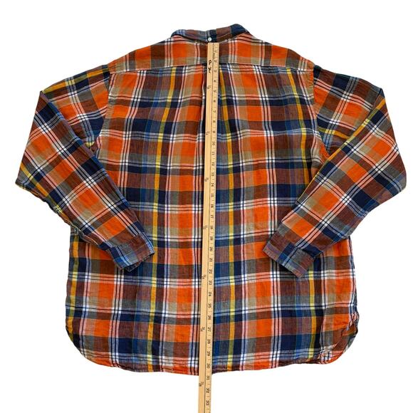 Ralph Lauren Shirt Mens Size 2XL Orange Plaid 100% Linen Button Up Long Sleeves - Picture 9 of 10